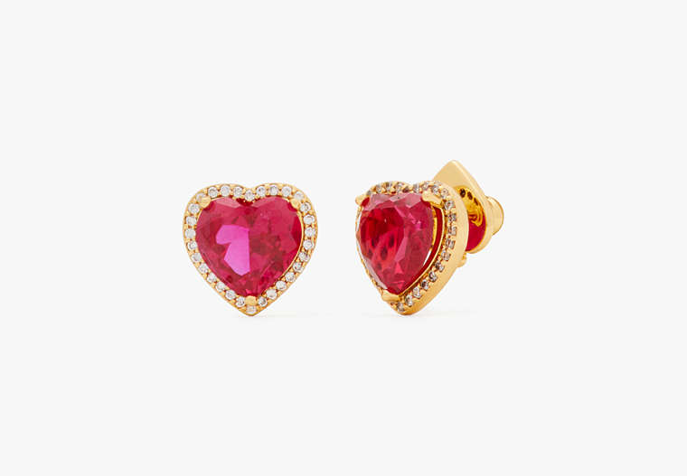 My Love Pavé Heart Studs, Ruby/Gold, Product