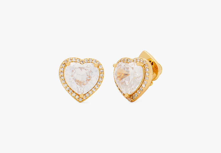 My Love Pavé Heart Studs, Clear/Gold, Product