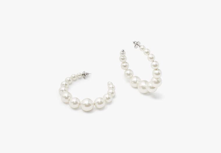 Pearls Please Hoops, Cream/Silver, Product