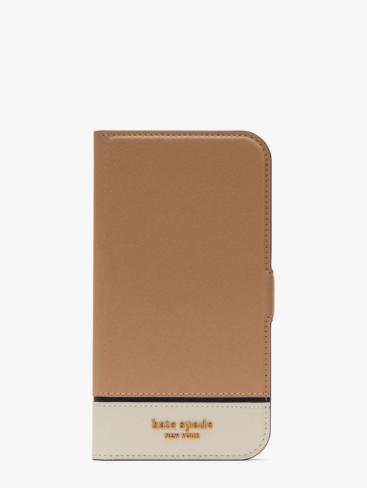 Kate Spade Morgan Colorblock iPhone 14 Pro Magnetic Wrap Folio Case, Cafe Mocha