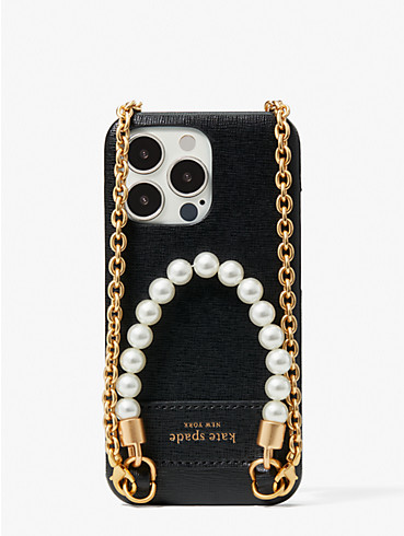 pearl and pave saffiano leather wrapped pearl strap phone case crossbody 13 pro, , rr_productgrid