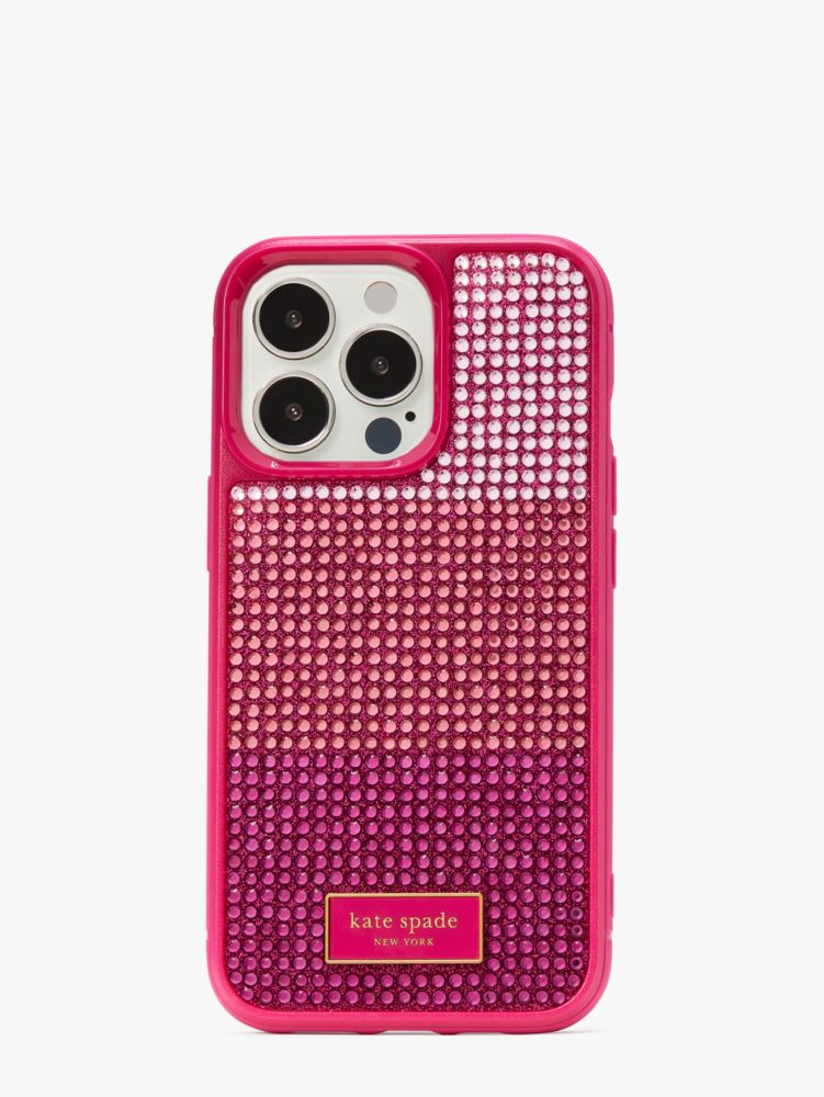 Kate Spade New York Rhinestone Embossed Rock Candy Sticker Logo Phone Case 14 Pro Cell Phone Case Rose Gold Multi : One Size