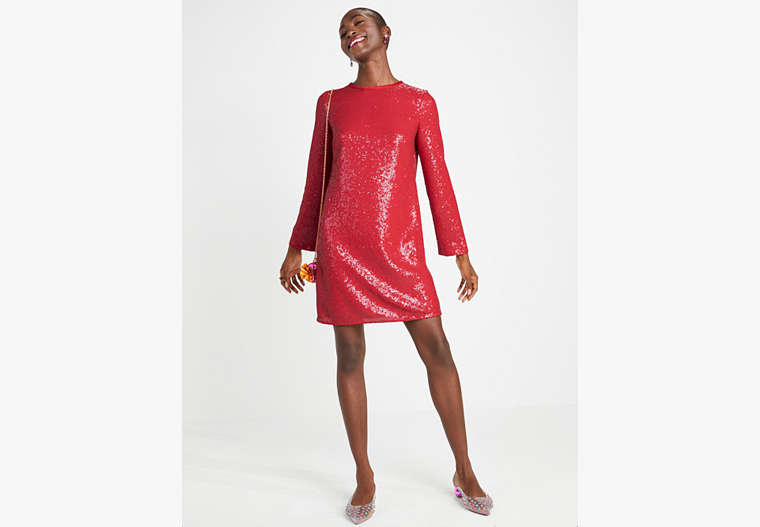 Sequin Shift Dress, Engine Red, Product