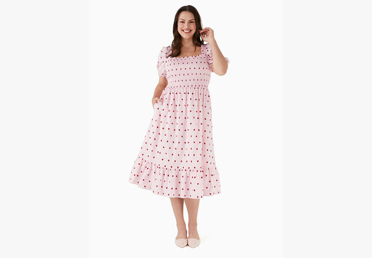 Kate Spade,ladybug party smocked midi dress,cotton,Chalk Pink image number 0