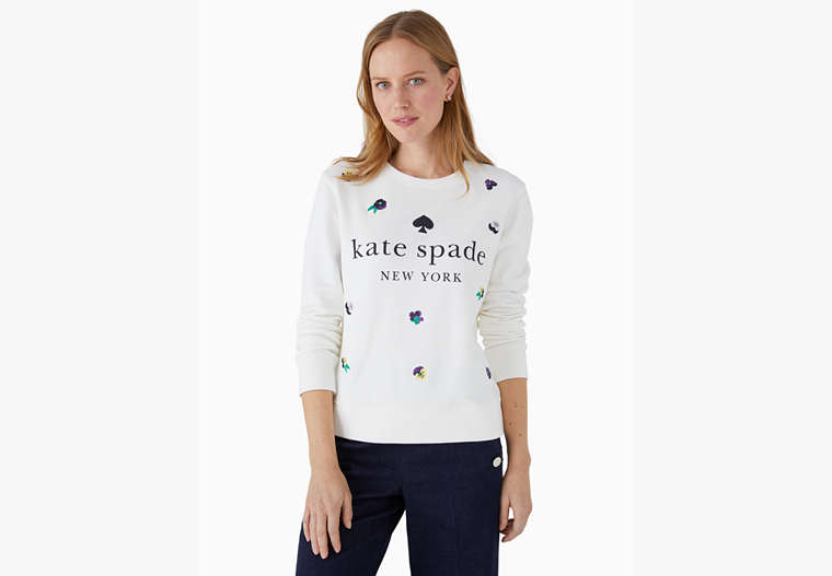 Kate Spade,pansy toss logo sweatshirt,cotton,Cream image number 0