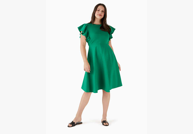 Ponte Flutter-sleeve Dress, Green Bean, Product image number 0