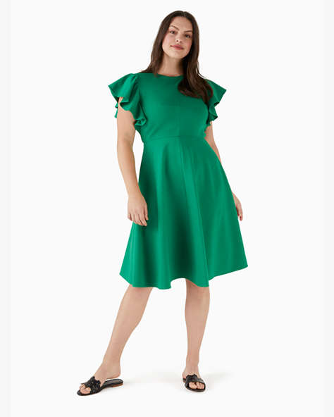 Ponte Flutter-sleeve Dress, Green Bean, ProductTile