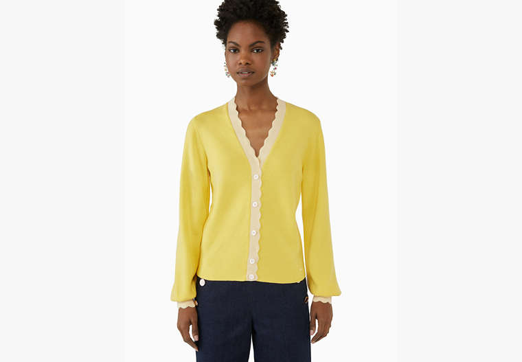 Kate Spade,scalloped colorblock cardigan,Cotton/Viscose,Dandelion Yellow image number 0