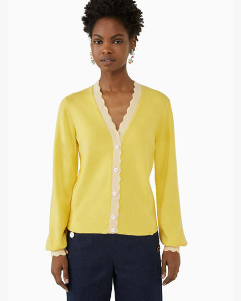 Scalloped Colorblock Cardigan, Dandelion Yellow, ProductTile