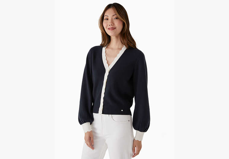 Scalloped Colorblock Cardigan, Blazer Blue, Product image number 0