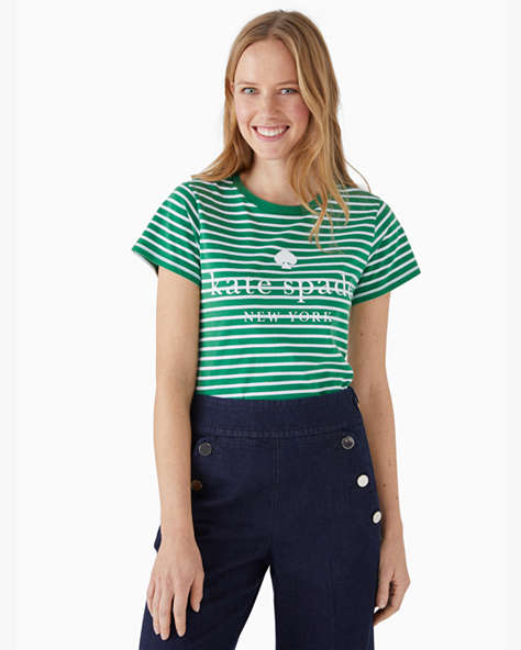 Kate Spade,striped logo tee,cotton,Green Bean