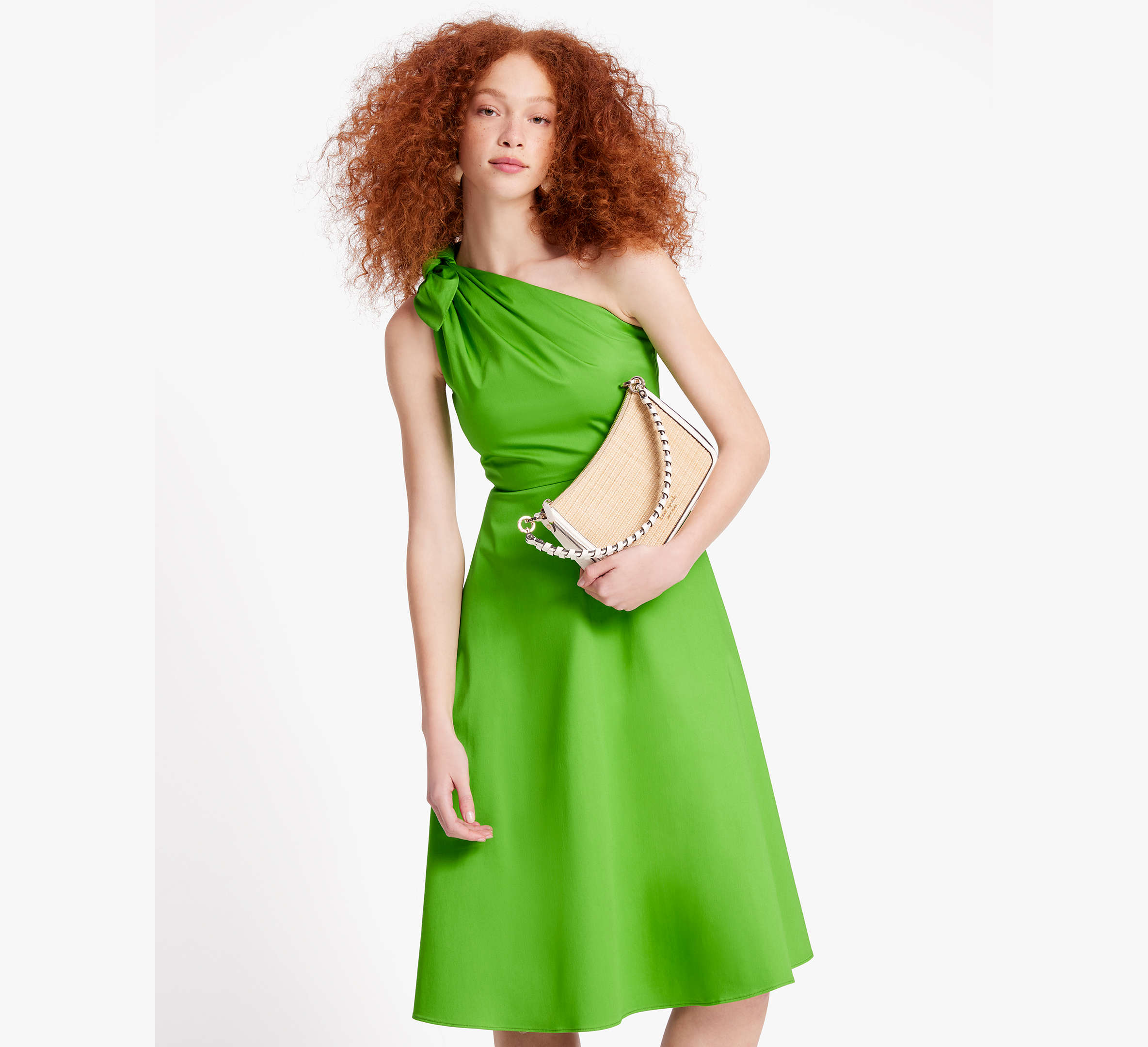 Kate Spade Poplin One-shoulder Sabrina Dress In Ks Green