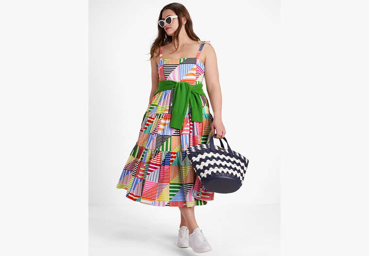 Patchwork Stripe Tiered Dress, Multi, Product #16
