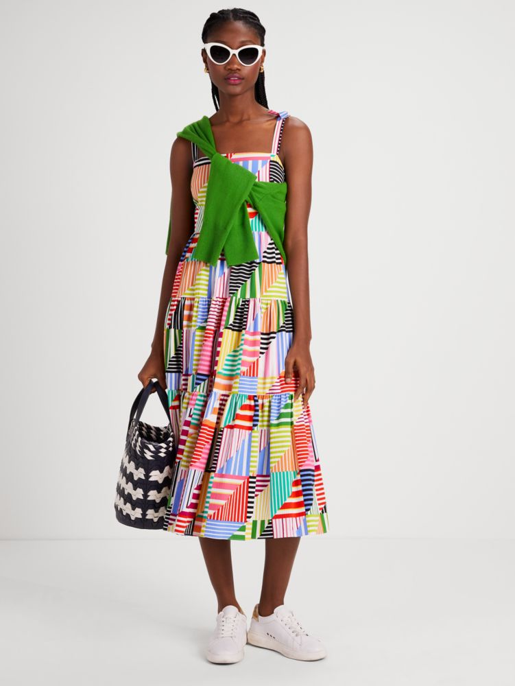 Kate Spade Patchwork Stripe Tiered Dress