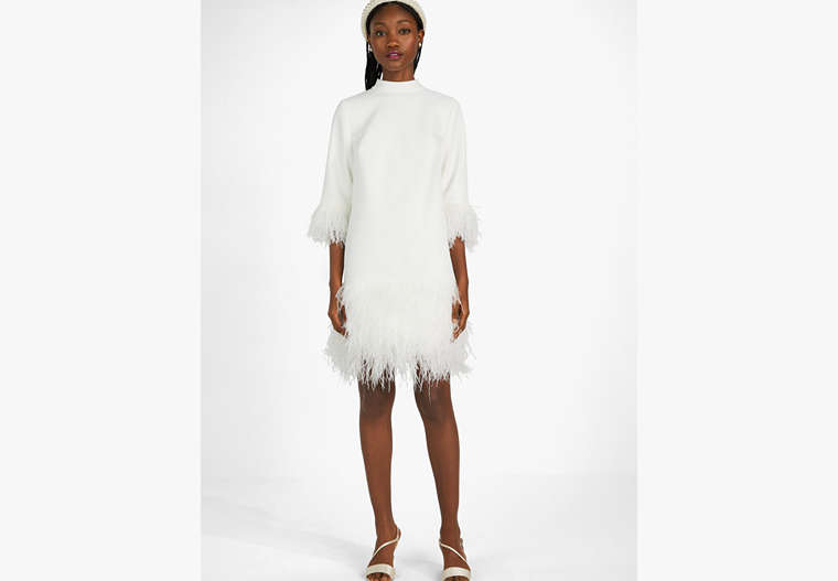 Feather Trim Crepe Dress, , Product