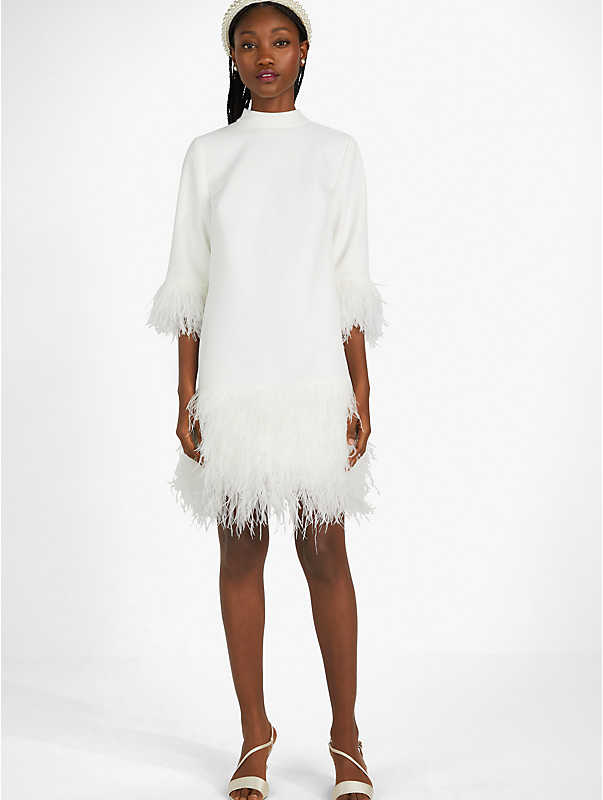 feather trim crepe dress, , rr_large