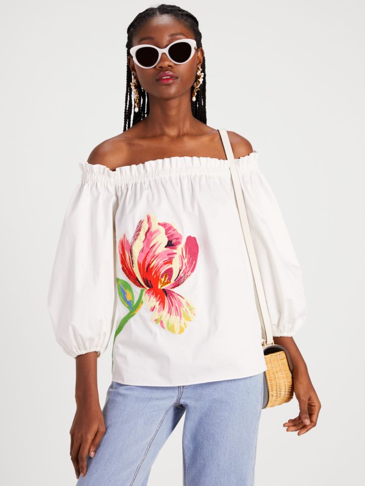 Kate Spade Off-The-Shoulder Floral Embellished Top