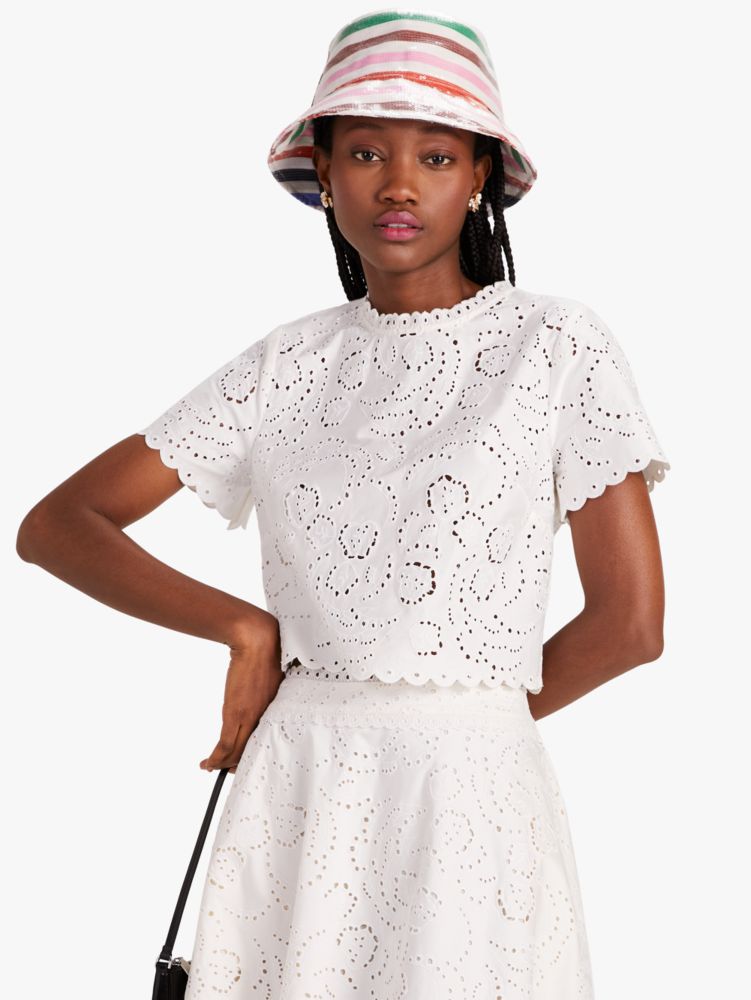 Kate Spade Floral Embroidered Cutwork Top