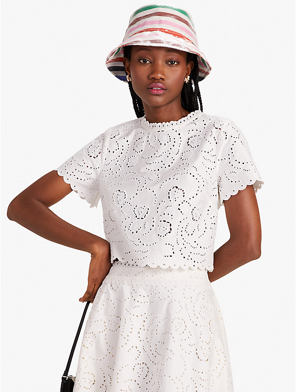 Floral Embroidered Cutwork Top, , rr_large