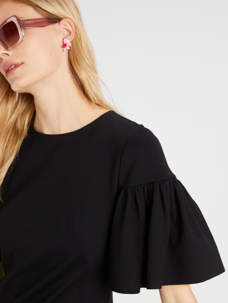 Women's black flounce sleeve ponte dress | Kate Spade New York NL