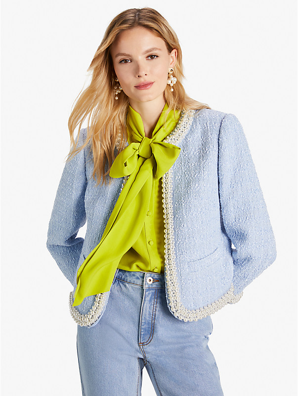 Women's pale hydrangea pearl embellished tweed jacket | Kate Spade New York UK
