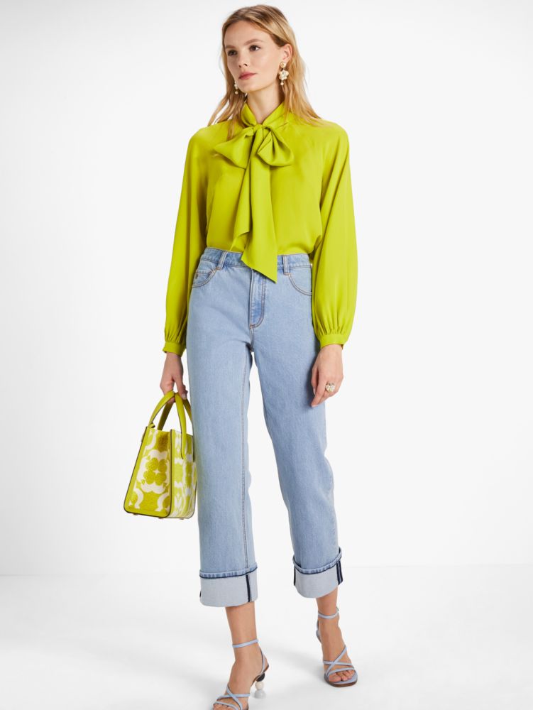 Wide Leg Cuffed Denim Pants | Kate Spade New York