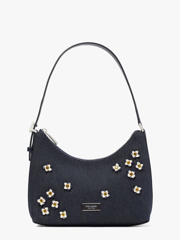 Kate Spade Sam Icon Floral Embellished Denim Small Shoulder Bag In Indigo