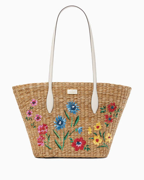 Garden Bouquet Embroidered Straw Tote, Multi, ProductTile