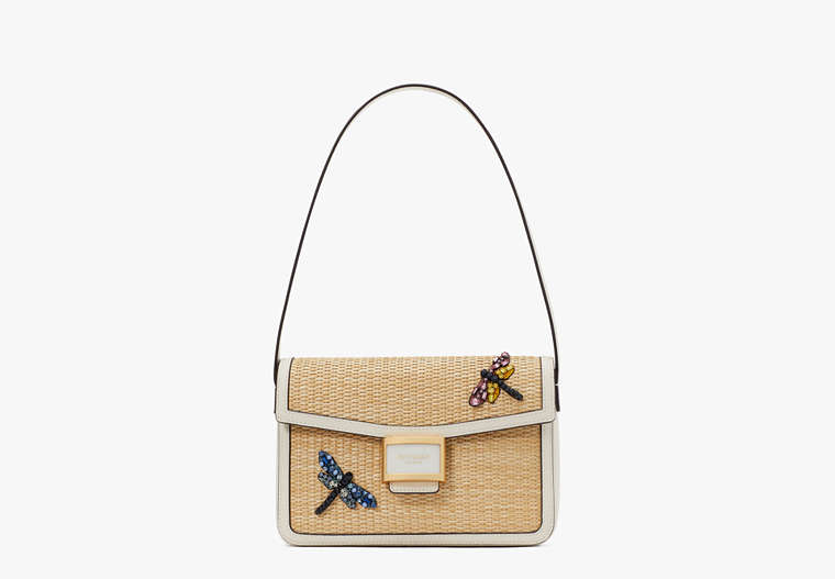 Katy Dragonfly Embellished Straw Medium Shoulder Bag, , Product