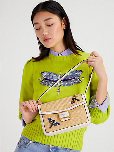 Katy Dragonfly Embellished Straw Medium Shoulder Bag, , rr_productgrid