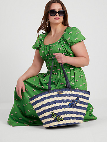 Shore Thing Embellished Striped Straw Large Tote, , rr_productgrid
