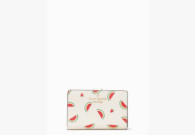 Kate Spade,Staci Watermelon Party Medium Compact Bifold Wallet,Cream Multi image number 0