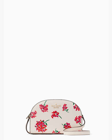 Perry Floral Leather Dome Crossbody, Fresh Peach Multi, ProductTile