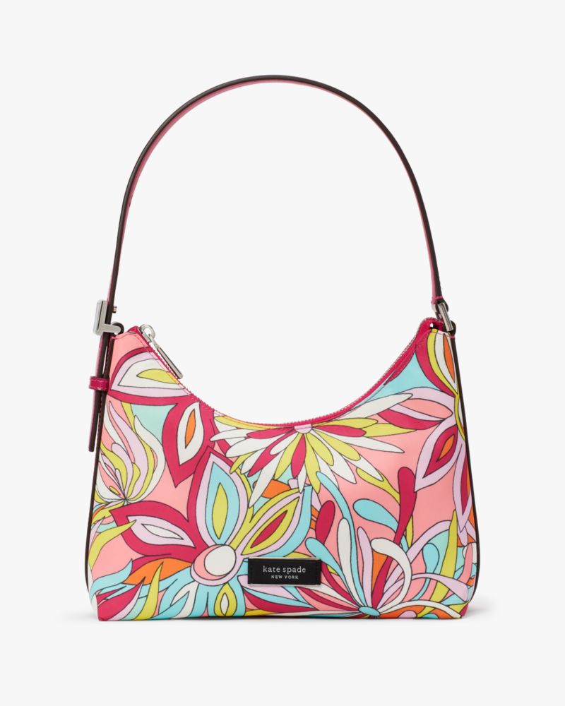 Kate Spade Sam Floral Embossed Pebble Leather Shoulder Bag In Black Multi