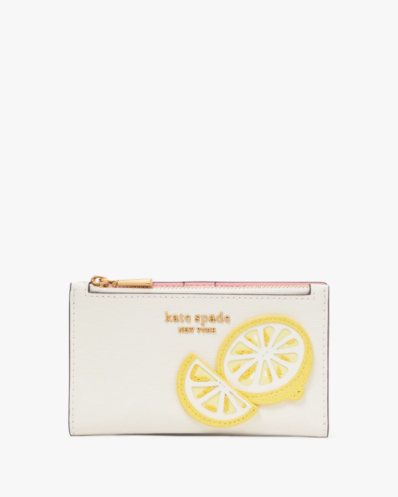 Kate Spade New York Spade Flower Monogram Coated Canvas Small Slim Bifold  Wallet Natural Multi One Size