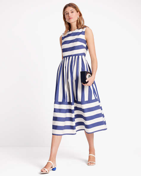 Awning Stripe Tie-waist Dress, Cream/French Navy, ProductTile