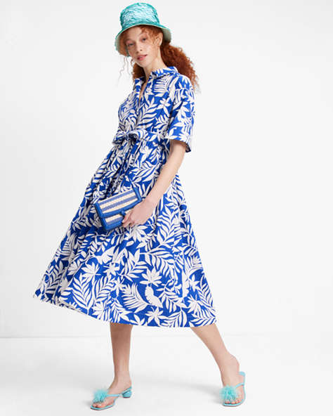 Tropical Foliage Montauk Dress, Blueberry/Cream, ProductTile