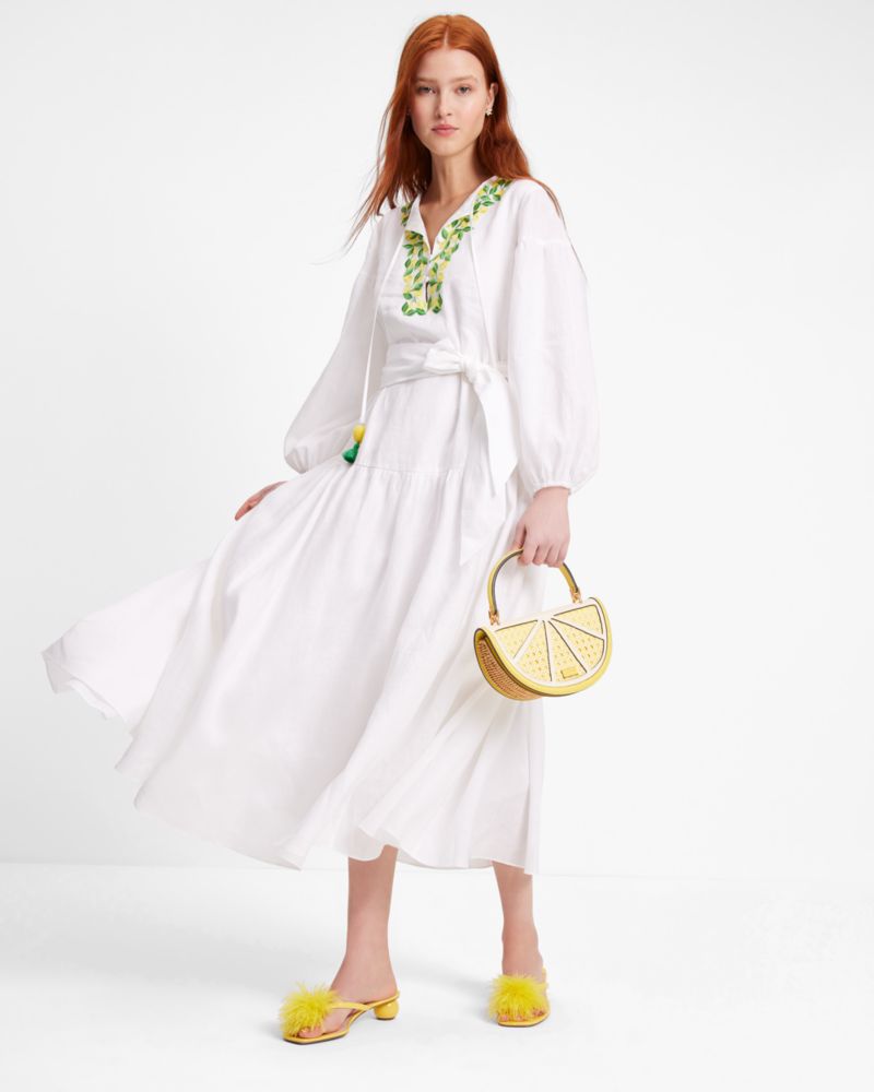 Kate Spade Embroidered Lemons Tie-Waist Shirtdress