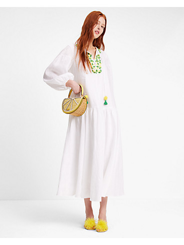 Embroidered Lemons Tie-waist Shirtdress, , rr_productgrid