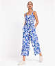 Kate Spade,Tropical Foliage Smocked Jumpsuit,Day,Blueberry/Cream