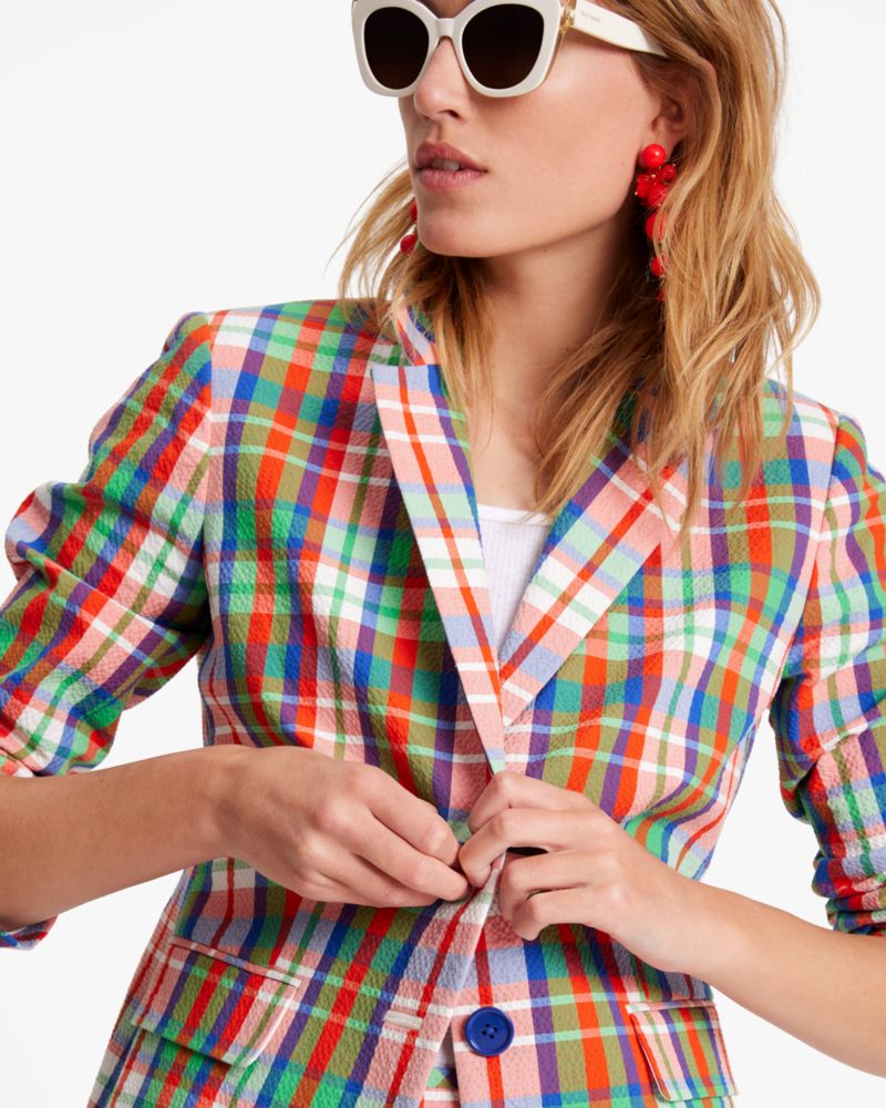 Coastal Plaid Seersucker Blazer