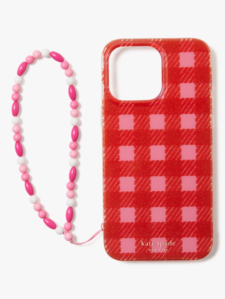 Kate Spade Sam Icon Glitter Gingham Iphone 14 Pro Max Wristlet Case