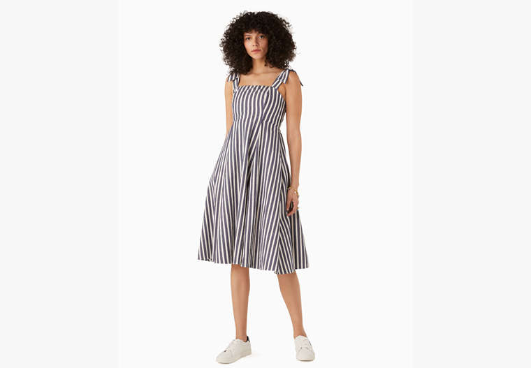 Kate Spade,basket stripe fit-and-flare dress,cotton,Parisian Navy image number 0
