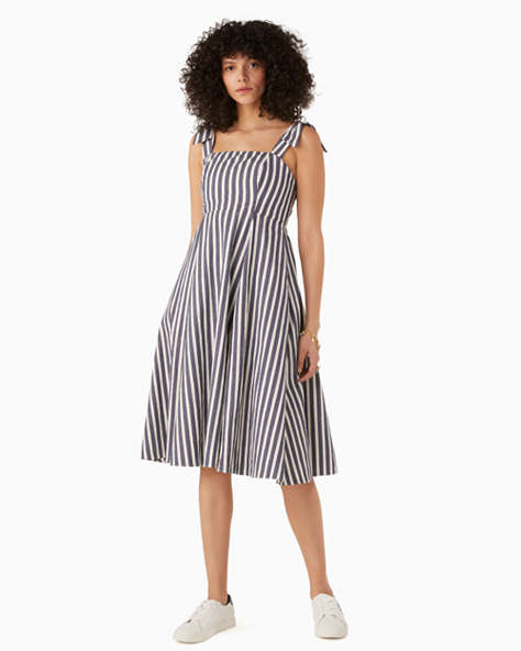 Basket Stripe Fit-and-flare Dress, Parisian Navy, ProductTile