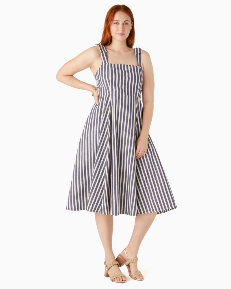 バスケット ストライプ フィット アンド フレア ドレス, Parisian Navy, Product