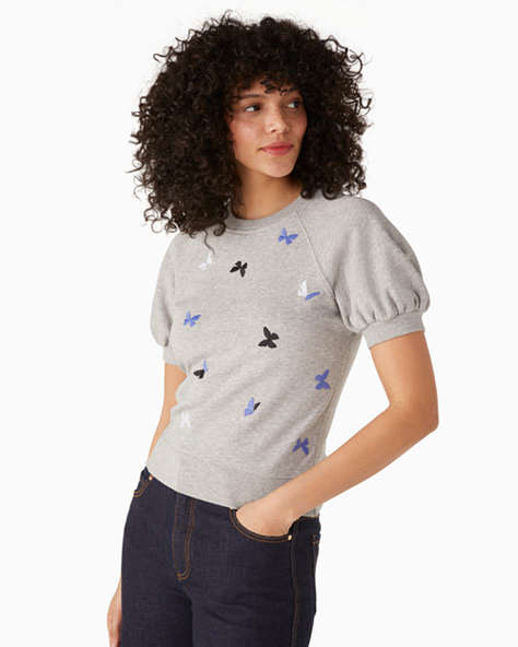 Embroidered Butterfly Pullover Sweatshirt, Grey Melange, ProductTile