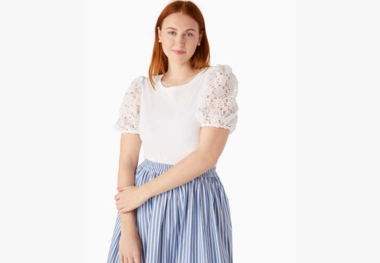 Kate Spade,lace puff-sleeve tee,cotton,Fresh White image number 0