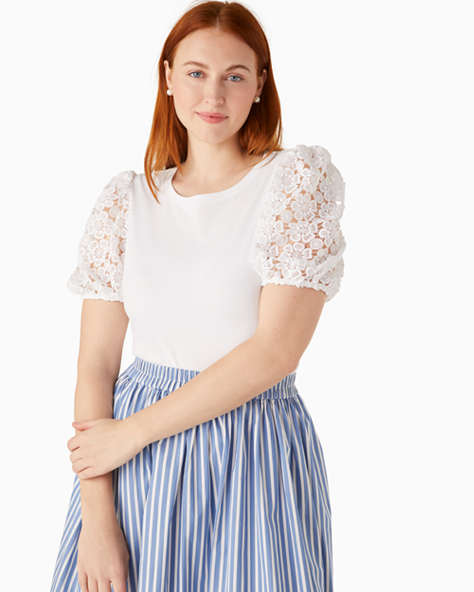 Lace Puff-sleeve Tee, Fresh White, ProductTile