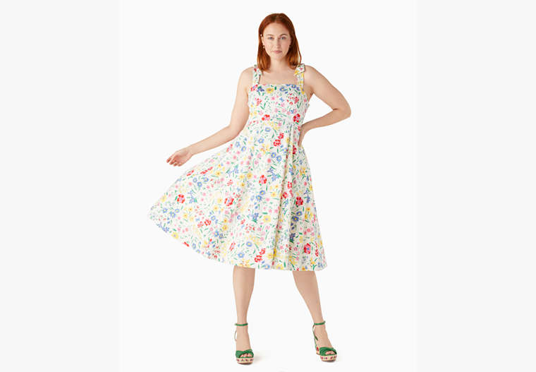 Kate Spade,garden bouquet fit-and-flare dress,Cotton Blend,Cream image number 0