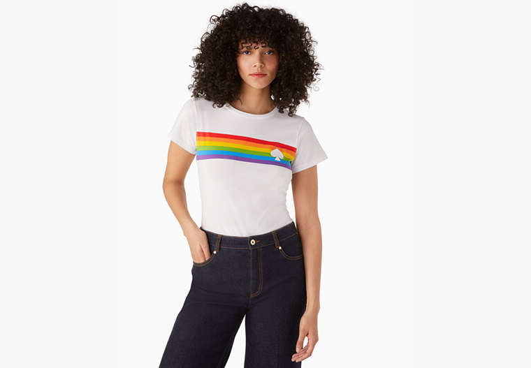 Kate Spade,rainbow stripe logo tee,cotton,Fresh White image number 0